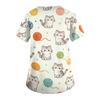 Women's V Neck Short Sleeve Work Top with Pockets Animal Print Professional Uniform Shirt for Healthcare Nursing Staff