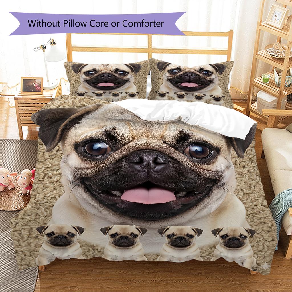 Bulldog Pattern Bedding Quilt Set Quilt Cover Pillowcase Home Decoration Gift (1 * duvet cover + 2 * pillowcase, without core)