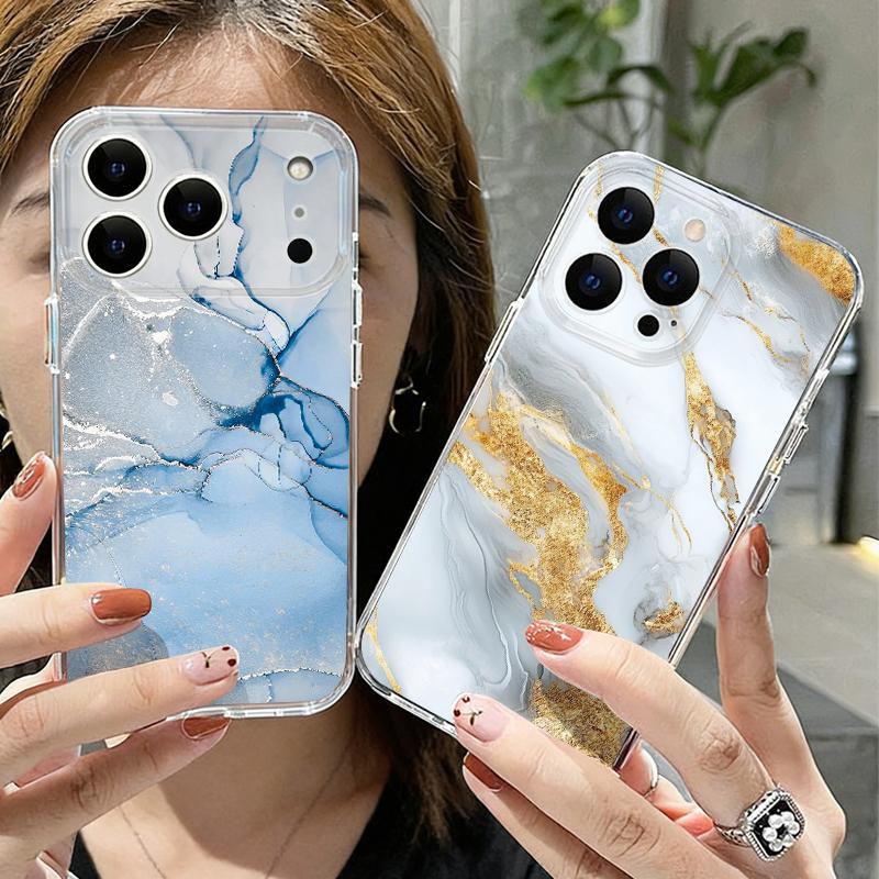 Golden Marble Pattern Phone Case For iPhone 17 Pro Max Coque iPhone 16 15 14 13 Pro Max 11 Clear TPU Silicone Soft Cover