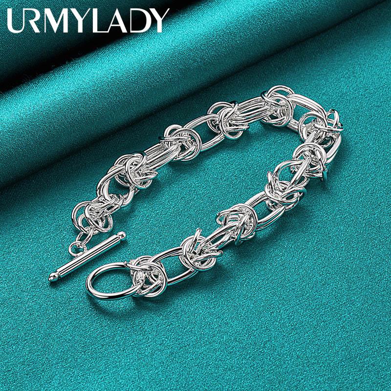 Brățară cu lanț cu inel dublu din argint 925 pentru femei, petrecere de nuntă, bijuterii cu farmec de modă