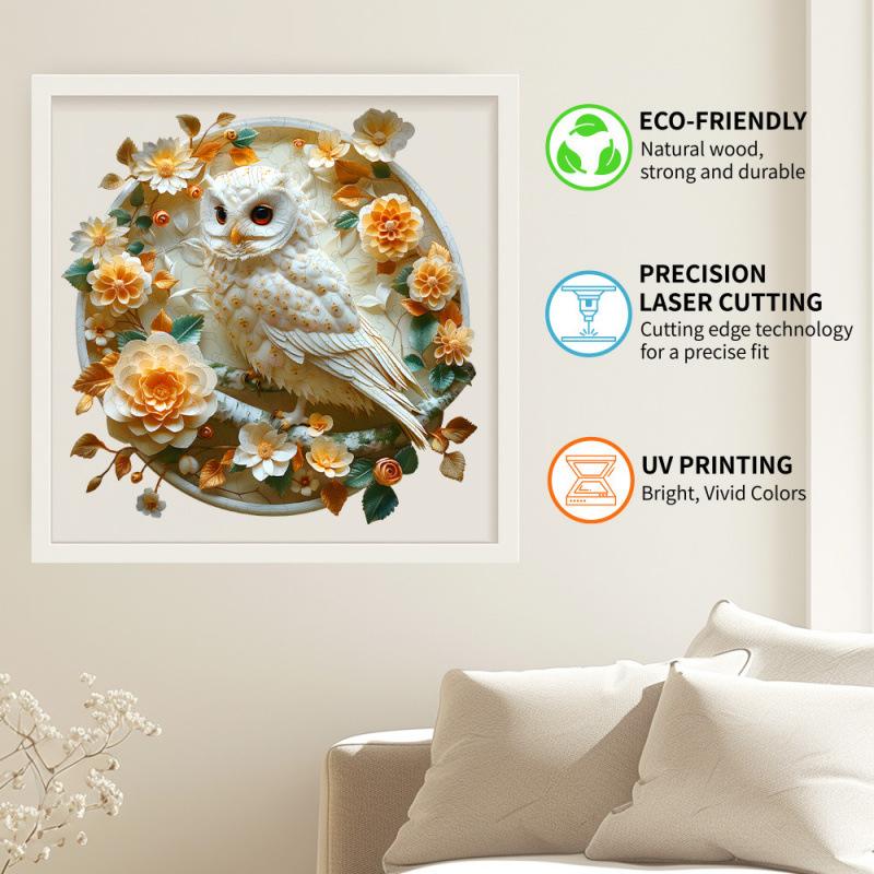 White Owl Wooden Puzzle Irregular Animal Shape Block Flat Wooden Puzzle
