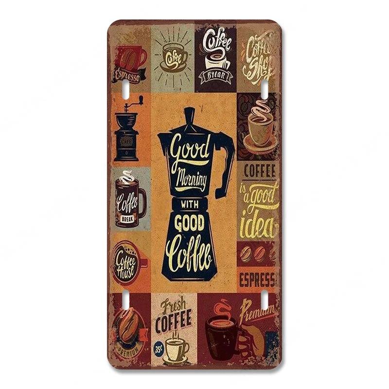 Coffee Licenses Vintage Metal Tin Signs Retro Plate Coffee Time Posters Plaques for Cafe Kitchen Living Room Home Wall Art Decor