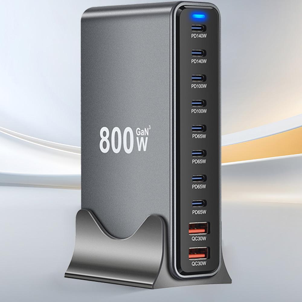 New Desktop Fast Charger Station 800W GaN USB-C PD 10-Port Charger Dual 140W PD3.1 Fast Charging Adapters for Mobile & Tablets