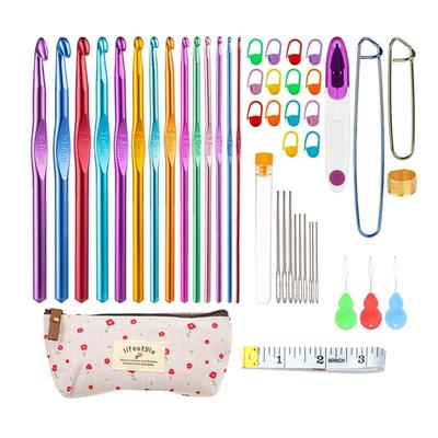 Crochet Hook Kits, Aluminium Crochet Needle for Crocheting Yarn, Ergonomic Handle Crochet Hook Set, Crochet Needle Set