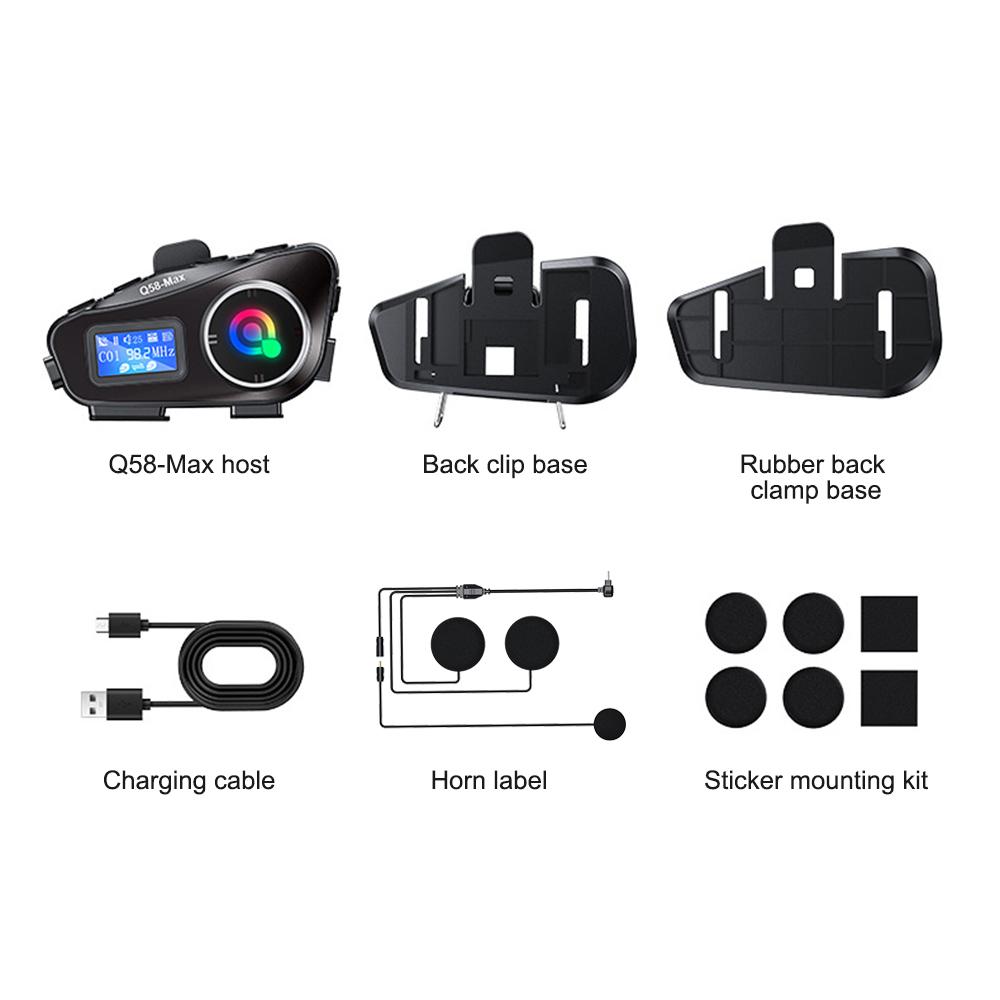 Motorcycle Helmet Bluetooth Intercom Multi-Scene Mixed Music Sharing LCD Display FM Radio For 2 Rider 500m Intercom