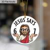 1pc/2pcs 67 Sign, JESUS Says 67 Pattern, Acrylic Pendant with Golden Rope, Party Holiday Decor, Window Pendant Decor, Decor Sign(No Electricity)