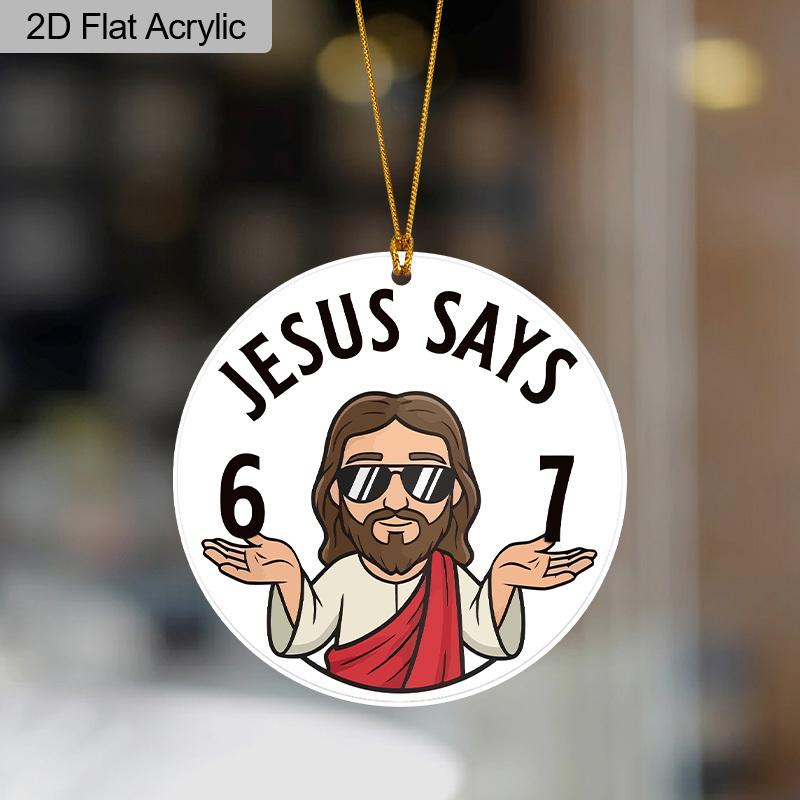 1pc/2pcs 67 Sign, JESUS Says 67 Pattern, Acrylic Pendant with Golden Rope, Party Holiday Decor, Window Pendant Decor, Decor Sign(No Electricity)
