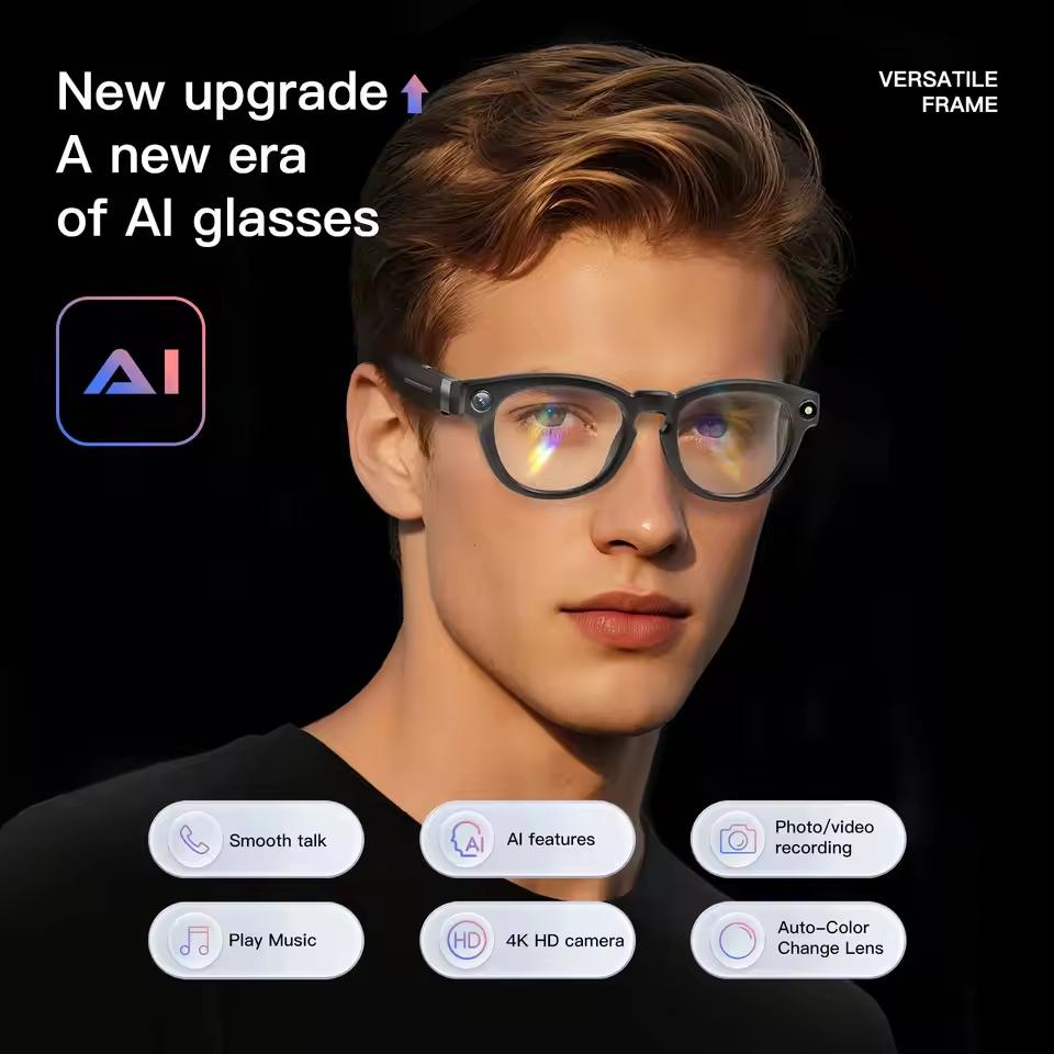 Multifunctional Smart AI Photo Glasses 100+ Language Translation Object Recognition 800W Pixel Video Recording Bluetooth Call Smart Eyeglasses Unisex