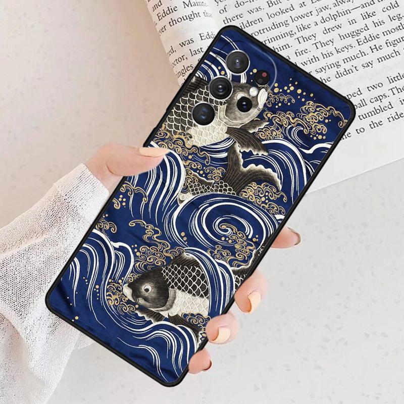 Carp Waves Crane and Brocade Phone Case For Samsung Galaxy S25 S23 S30 S8 S21 S20 FE S24 S22 Note 10 20 Plus lite Ultra