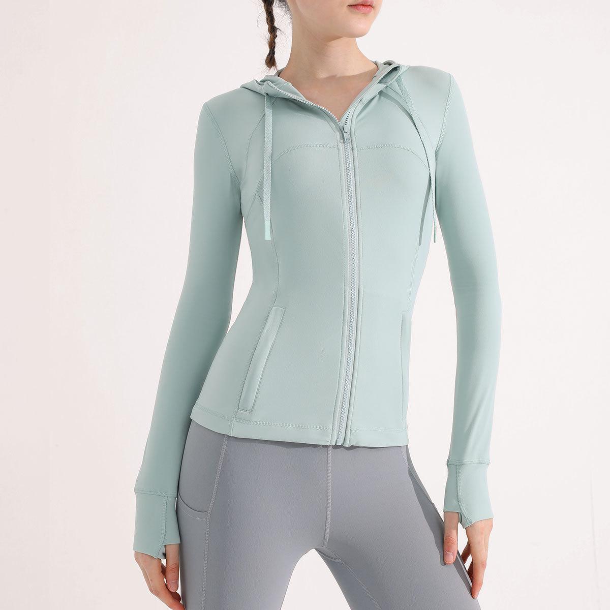 

Женская куртка для йоги и фитнеса большого размера - Облегающая, с капюшоном, с длинным рукавом, для повседневного бега, спортивная одежда для осени/зимы S зелёный