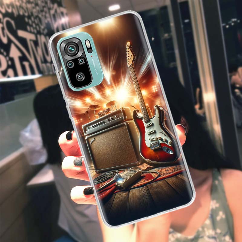 Retro Rock Music Electric Guitar Phone Case For Xiaomi Poco M6 X7 X6 X5 Pro X4 X3 GT F7 Mi F6 F5 F4 F3 F2 M5 M5S M4 F1 M3 Cases