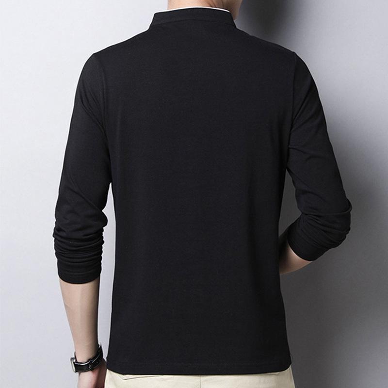 Youth Men's Trendy Long-Sleeve Stand-Up Collar Polo Cotton Shirt