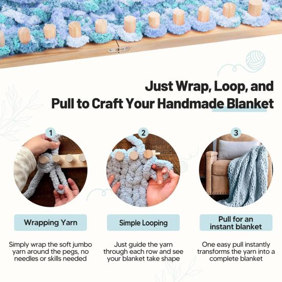 Chunky Yarn Blanket Loom Adjustable Weaving Loom Wooden Peg Frame Yarn Blanket