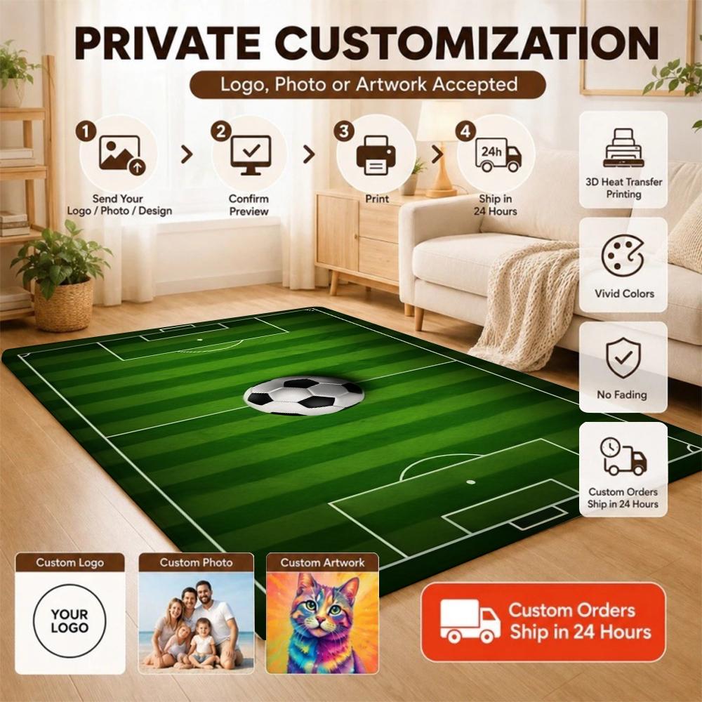 Soccer Ball Green Field Rectangular Rug Nonslip Durable Carpet For Gaming Room Study Living Room Home Party Decor Holiday Gift