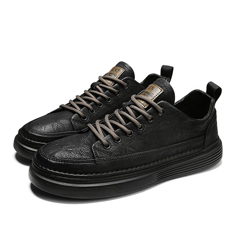 New Men's Leather Casual Shoes Fashion Waterproof Men Working Shoes Non-Slip Thick Soled Vulcanized Shoes Designer Men Sneakers