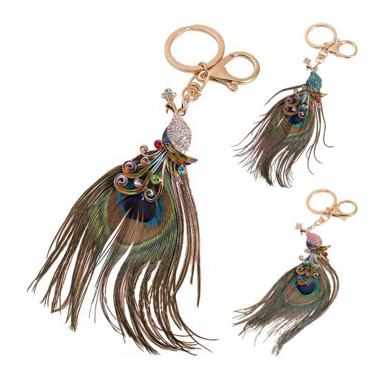 Rhinestone Peacock Keychain Enamel Peacock Charm with Feather Sparkly Peacock Key Chain Bag Charm Gift for Women Men