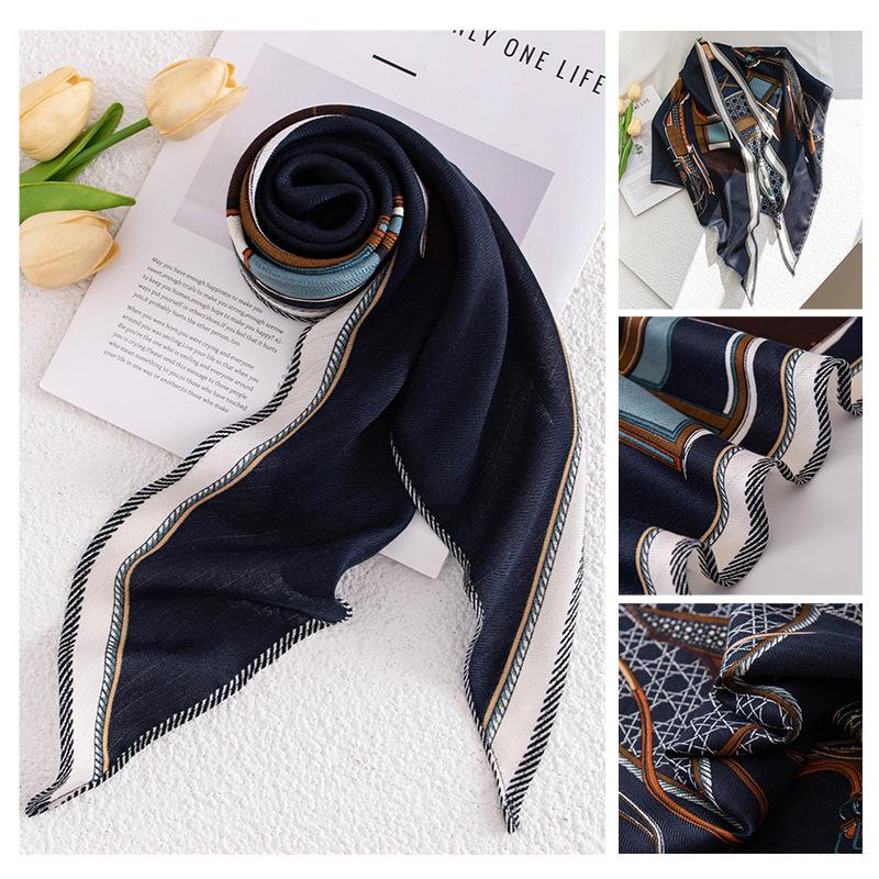 Spring New Retro Printed Women's Silk Scarf Flower Triangle Scarf Headscarf Scarf Accessories Scarf Outer Shawl