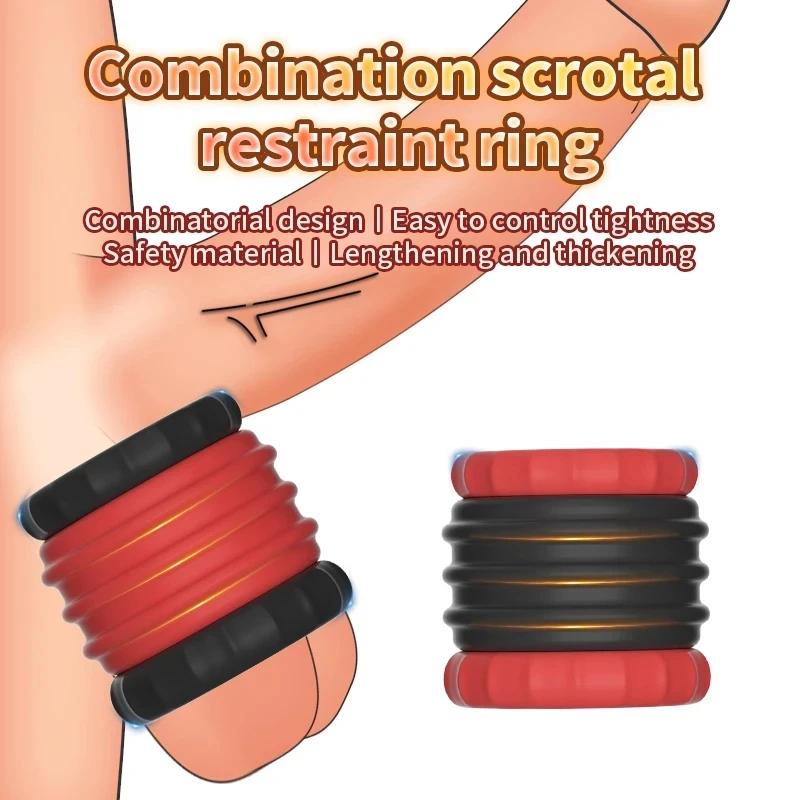 Removable Silicone Penis Ring Time Lock Cock Lasting Erection Extender Scrotal Testis Restriction Sex Chastity Toys For Male 18