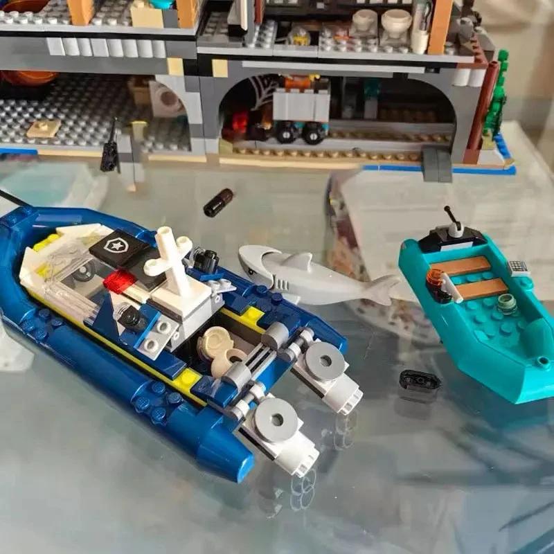 City Series 60419 Sea Prison Island Police Blocks With Speedboat, Moc Toy Gift For Kids Boys Girls Age 6-12