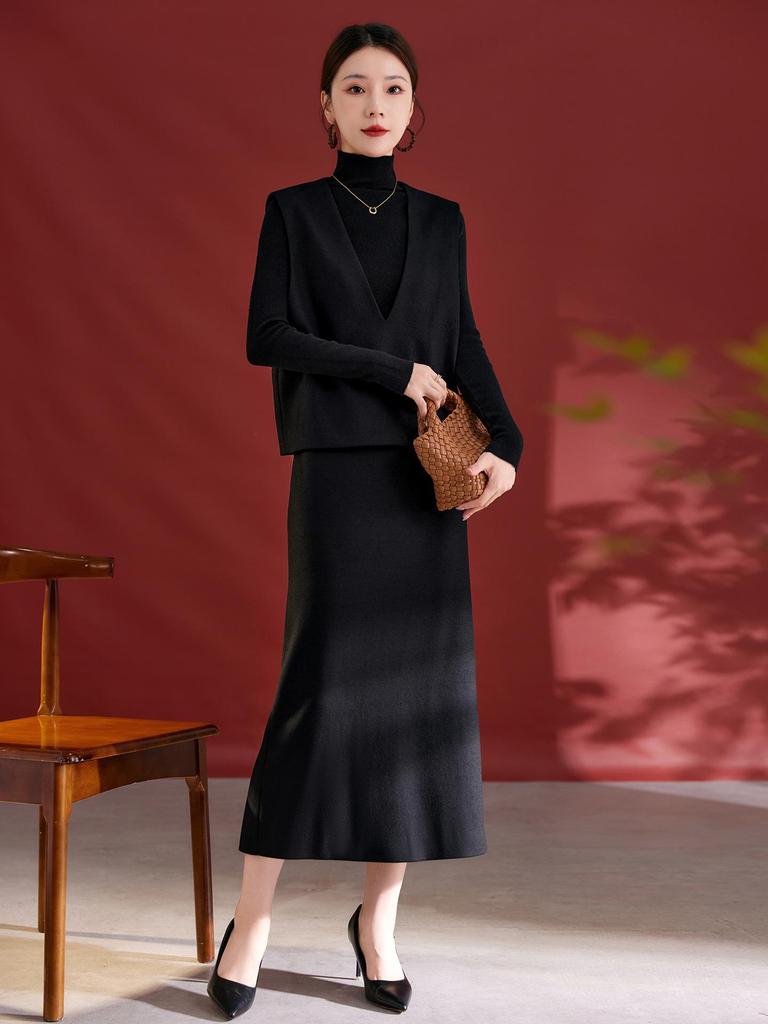 Women's Irregular Slimming High-Waist Draped Midi Skirt - Autumn/Winter Collection