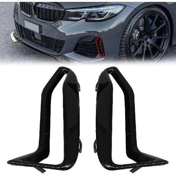 SecosAutoparts Pair Front Bumper Side Grill Trim Set, Glossy Black, Fit for BMW 3 Series G20 G21 M340i 2018-2022 3.0L l6, Replace# 51118093301