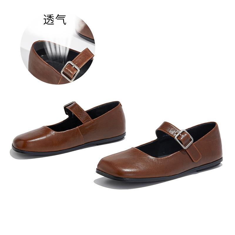The First Layer of Sheepskin Mary Jane Shoes Women's 2025 Summer New Square Head Shallow Mouth Single Shoes Women's French Beautiful Casual Women's Sh