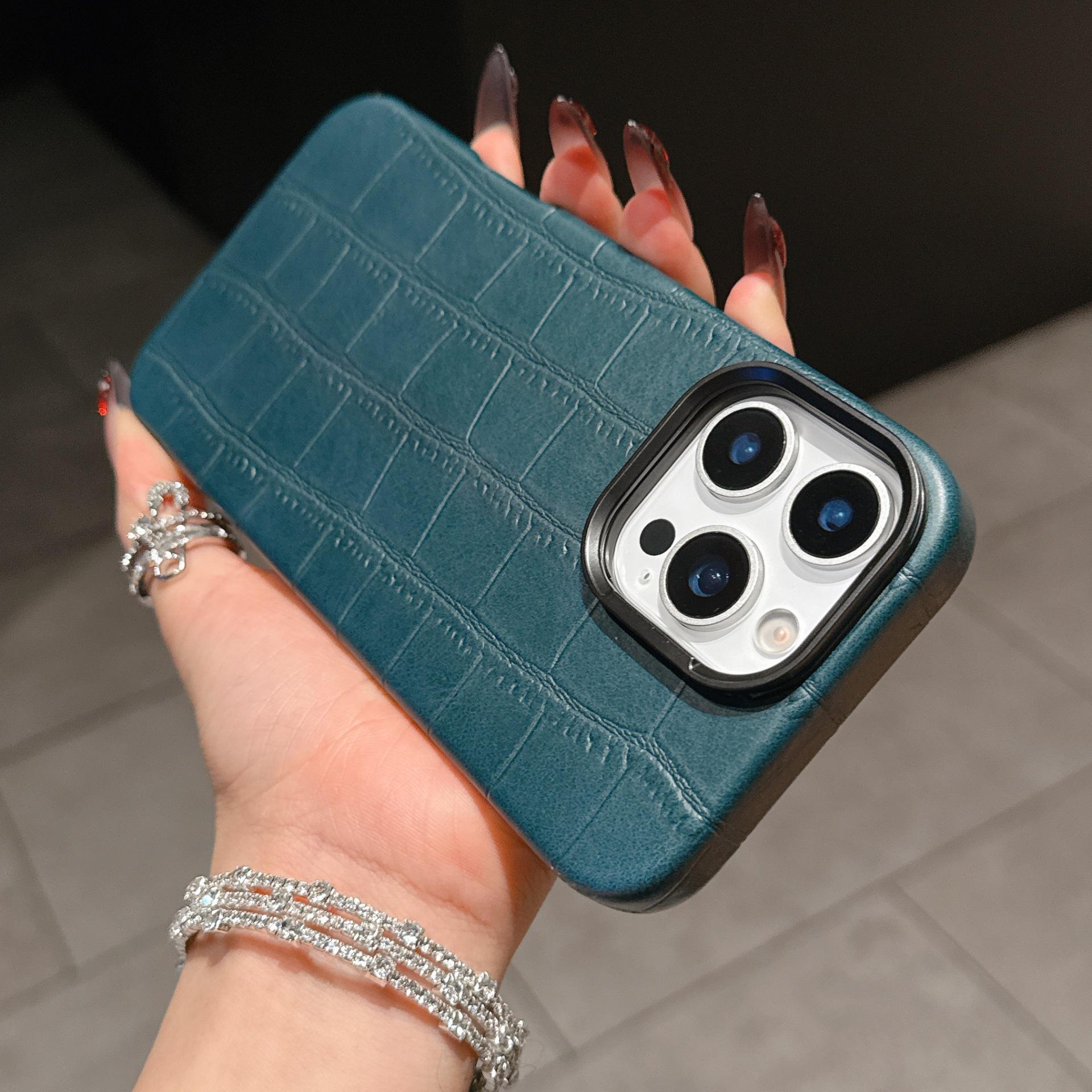 Crocodile Pattern Lens Case with Stand for iPhone 16 Pro Max 15 Pro Max