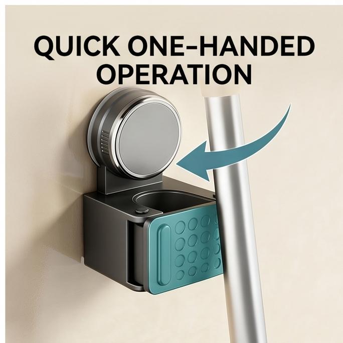 Premium Suction Cup Mop Broom Holder Strong Adsorption No Drill Detachable Wall Mount Bathroom Home Multi Storage Rack