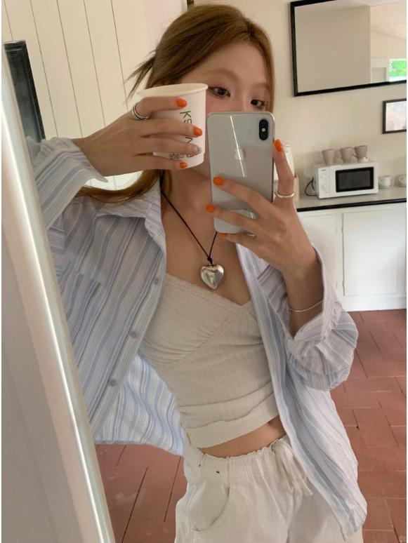 

Women s Retro Striped Shirt - Spring/Autumn 2024: Loose-Fit, Slimming, Long Sleeve, Niche Design Extra Extra Large синий