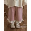 Girls' Cotton Cropped Wide-Leg Pants with Lace Hem