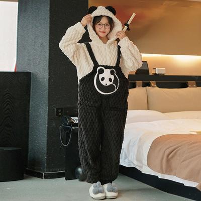 Fortykket flanellpyjamas for kvinner, høst og vinter hjemmeklær, søt og søt, lang med hette, nattøy, varm, løs passform, avslappet nattøy