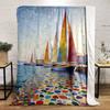 Colorful Sailboats on Dotted Water Scene Blanket Flannel blanket for bedroom, living room, sofa, and nap sofas