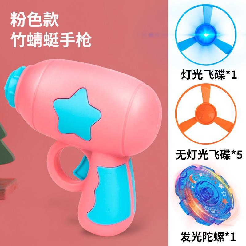 Children Outdoor Flying Toys Bamboo Dragonfly Flying Disc Gyro Gun Launcher