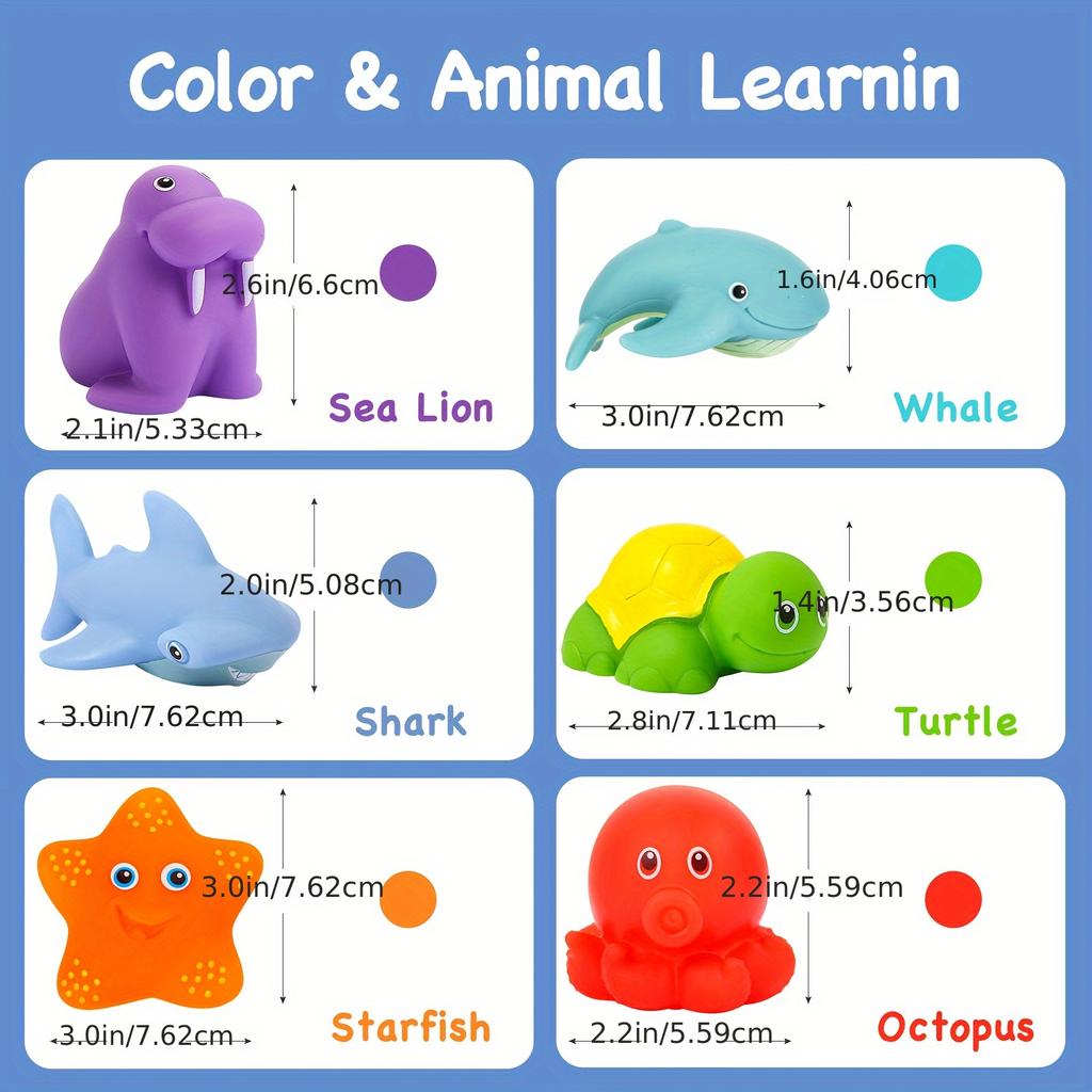 6pcs Baby Bath Toys for Kids,Sea Animal Bathtub Shower Toys,Baby Tub Toys Water Spraying Discoloration Floating Ocean Sea Animals,Swim Toys
