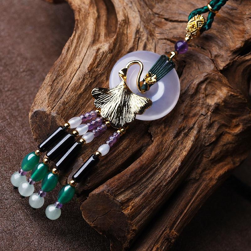 Vintage Pendant Necklaces Woman Sweater Long Necklace Rope Chain Ethnic Stone Necklace Fashion Jewelry