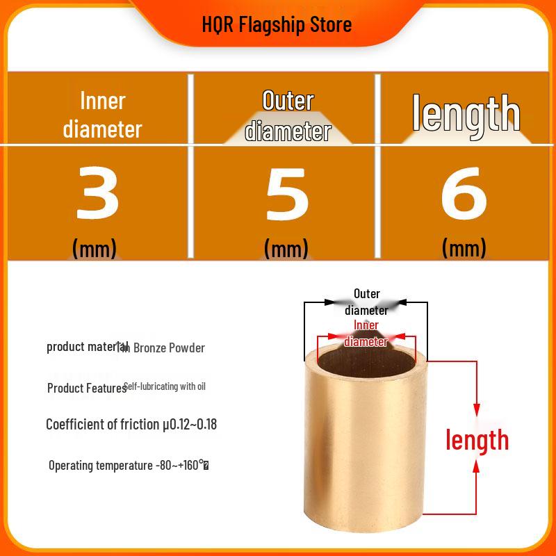 Self-Lubricating Oil-Impregnated Copper Bearing Bushing, Inner Guide 3-5, 6-8, 10-14, 15-32