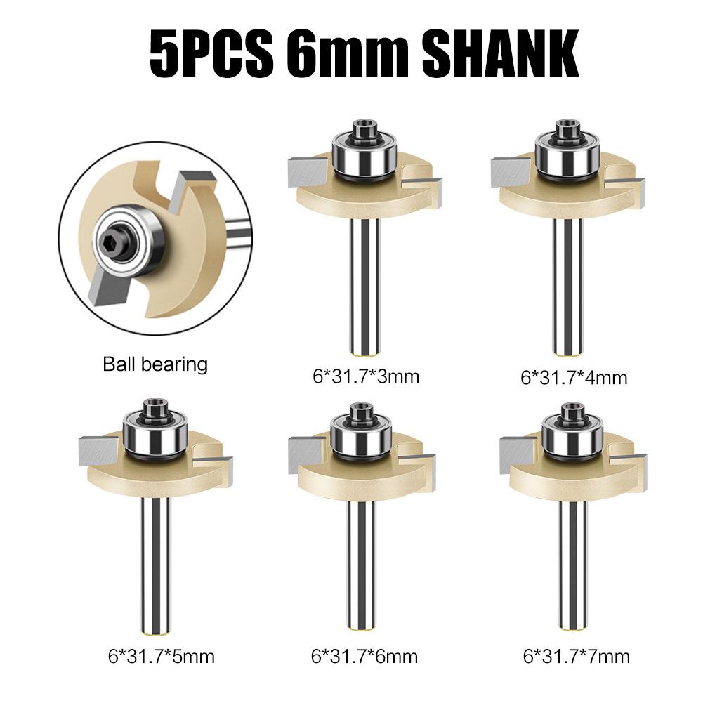 1/4 Shank 6 Shank Professional Grade Double Edge Ball T-Knife Bearing Slotting Knife Inch Woodworking Milling Knife T-Slotted Knife