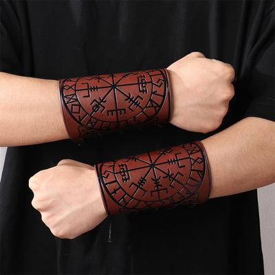 Punk Mężczyźni Kobiety Cosplay Szeroka Skórzana Bransoletka Arm Armor Mankiet Ochraniacz Na Nadgarstek Wzór Wikingów Szeroka Bransoletka Nadgarstek Biżuteria