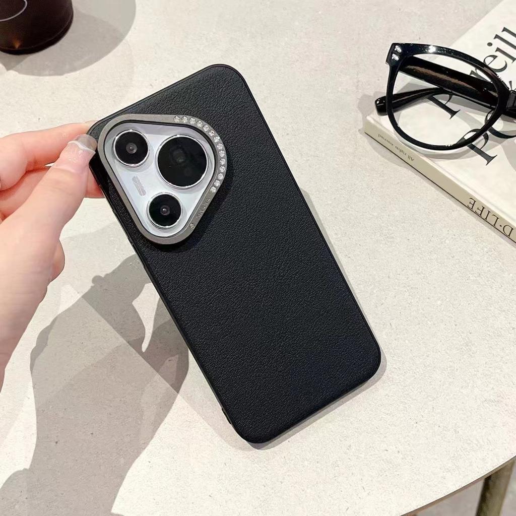 Suitable for Huawei Mate70pro, A Plain Leather Phone Case with Rhinestone Lens, 60 Hina Pura70Ultra Protective Case