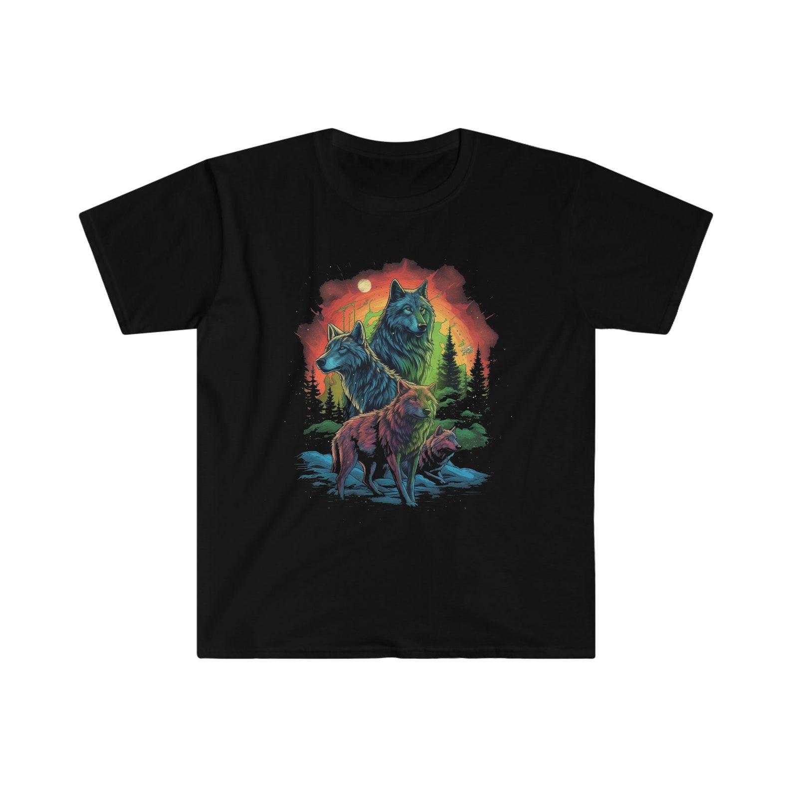 Wolf Pack Rainbow Wilderness Graphic Unisex Softstyle T-Shirt 2XL