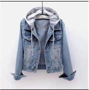 Damen Kapuzen-Jeansjacke mit langen Ärmeln Locker geschnitten Cropped Truckerjacke Koreanischer Pendlerstil Einreihiger Jean-Mantel
