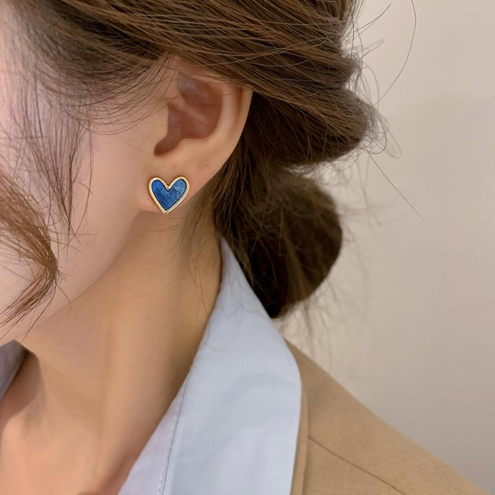 Sweet Heart Stud Fashion Earrings for Women Girl Cute Blue Pink Love Bling Glaze Earrings Aesthetic Designer Jewelry Party Gifts