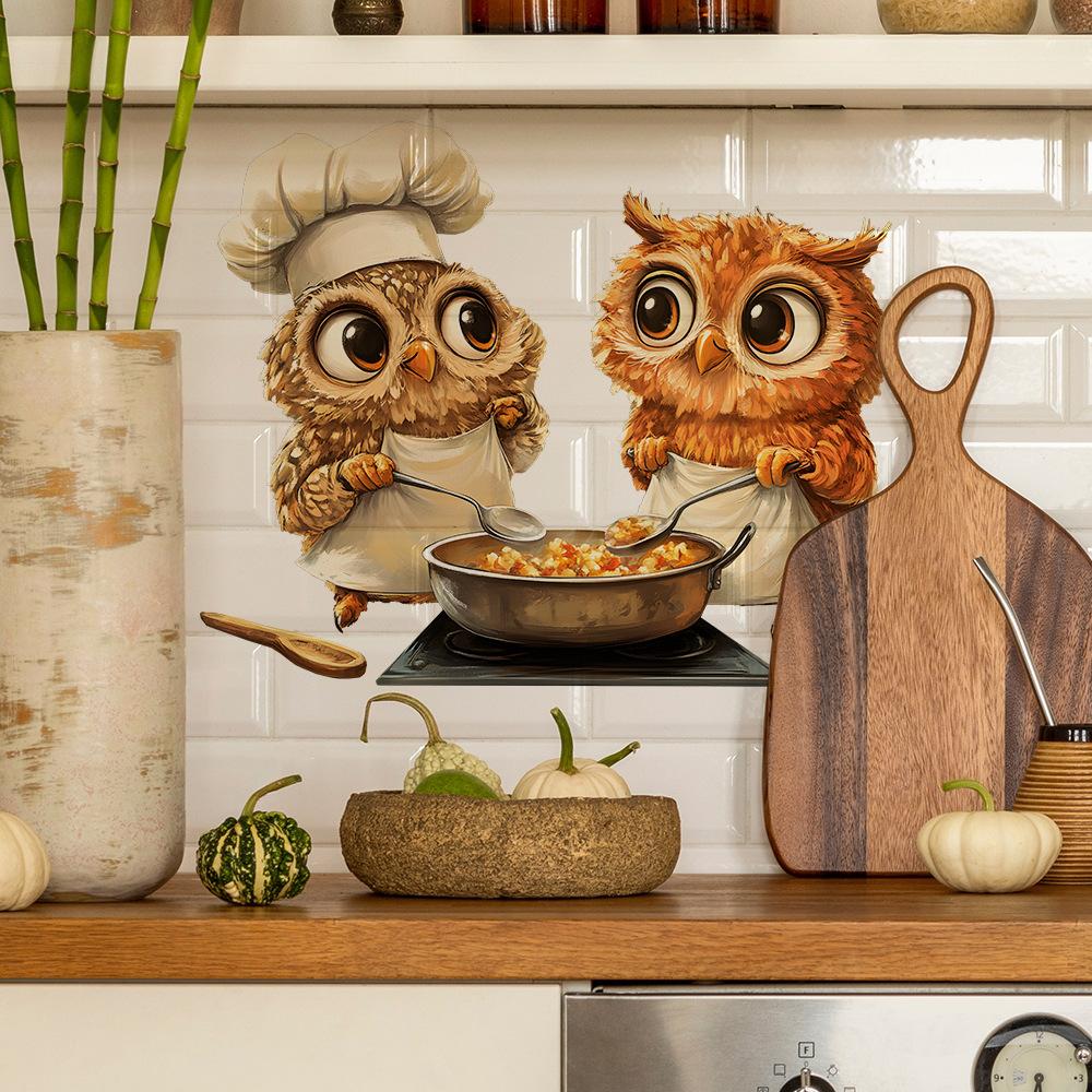 Cartoon Chef Owl Kitchen Dining Room Home Wall Background Beautification and Decoration Stickers