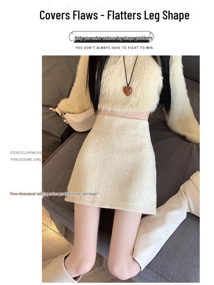 Petite High-Waist Pailletten-Wollrock in A-Linie für Damen - Herbst/Winter Kollektion