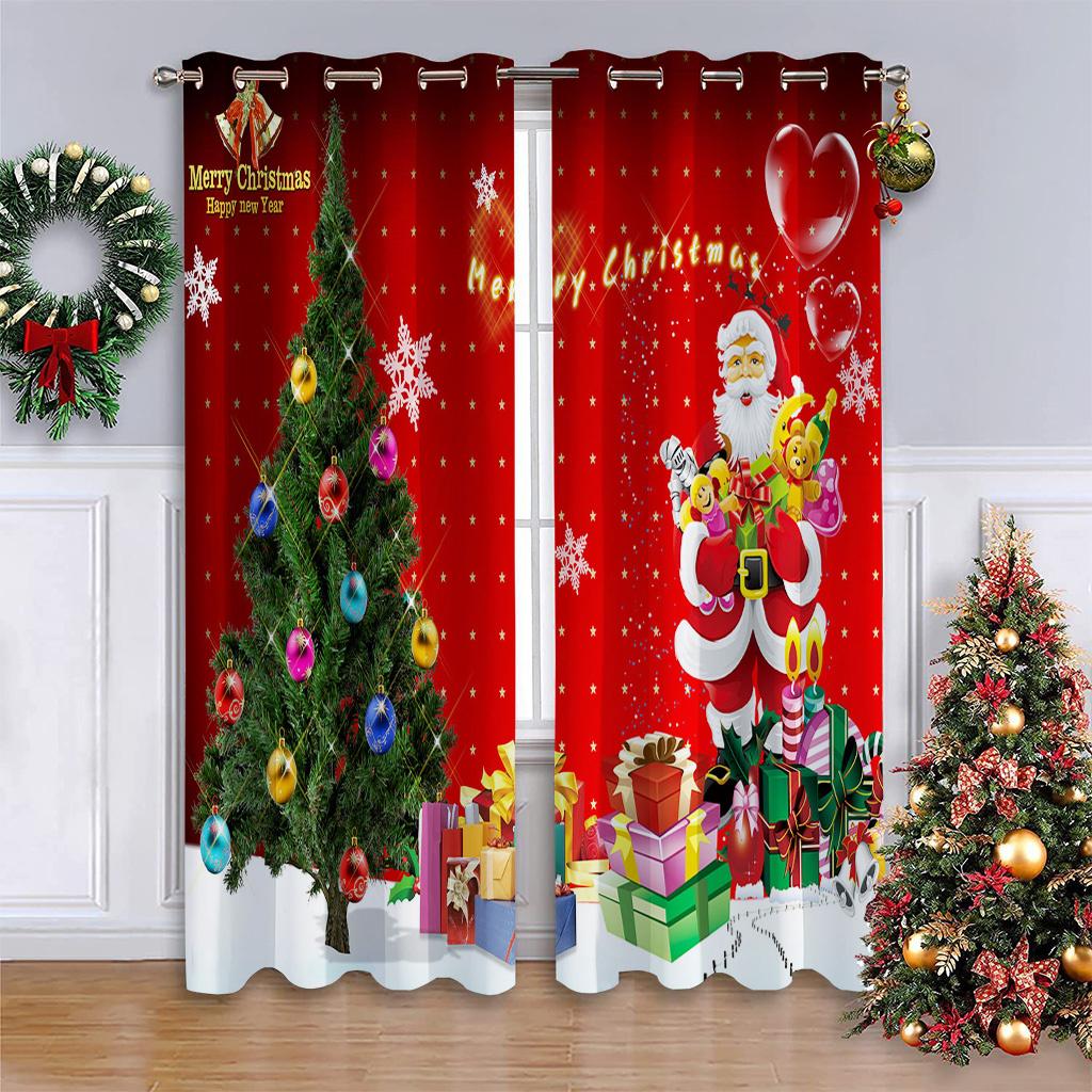 Christmas Snow Scene Curtains Winter Holiday Window Drapes 2 Panels Merry Xmas Living Room Bedroom Home Decor