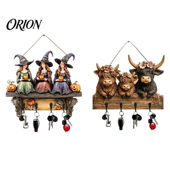 Scary Door Ornament Halloween Entryway Key Holder with 4 Hooks, Wooden Hanging Sign, Wall Mount Sign Rack for Keys Bags And Leashes, Home Organizer