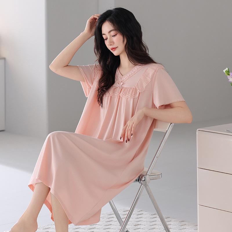 Pajamas women's summer cotton short sleeves 1011 new simple and high-end pregnant women can wear loose loungewear dresses