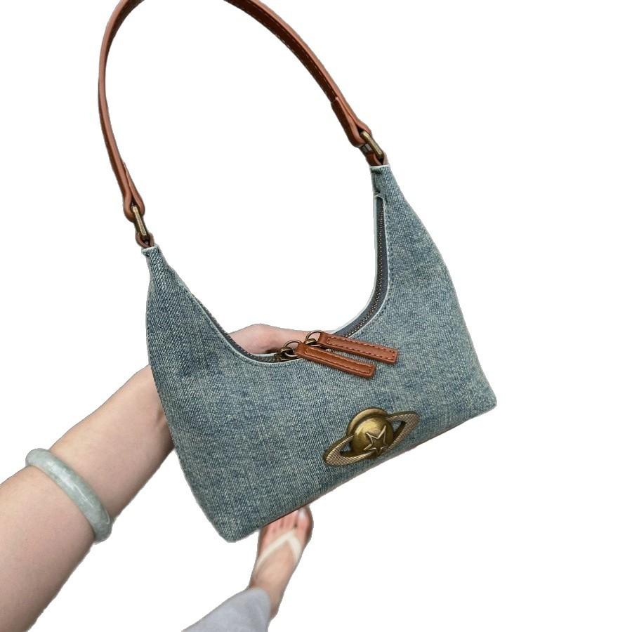 Niche Retro Denim Underarm Bag High Sense Versatile Shoulder Bag Commuter Fashion Handbag Women