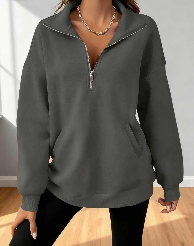 2025 Euro-American Cross-border Half-zip Long-sleeve Loose One-piece Hoodie for Autumn/Winter