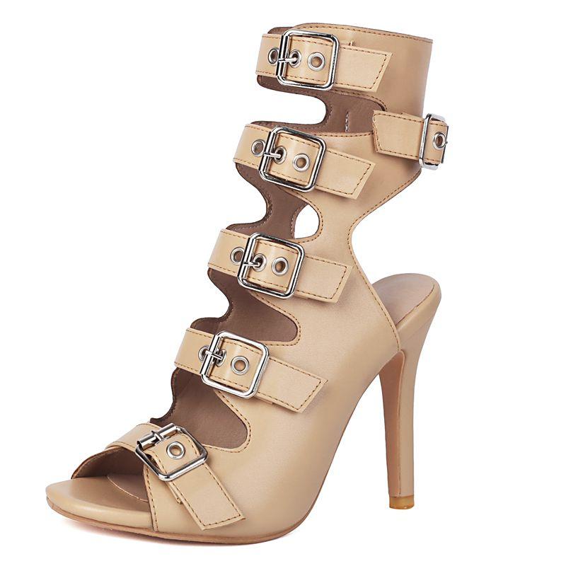 

2025 New Design Female Sandals Peep Toe Stiletto 10.5cm Belt Buckles Metal Decor Plus Size 45 46 47 48 Fashion Shoes 39 жовтий